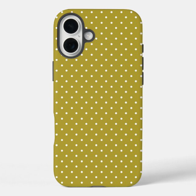  Mustard yellow white polka dots pattern  iPhone 16 Plus Hülle (Rückseite)