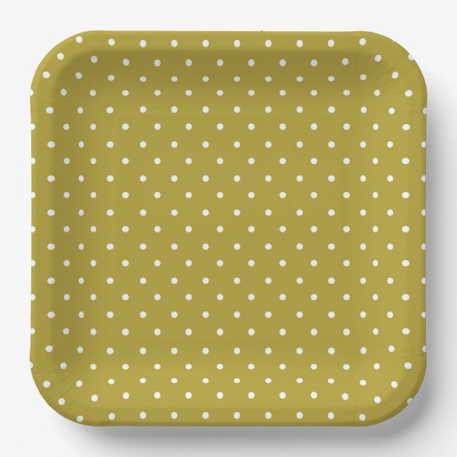  Mustard yellow white polka dots pattern  Pappteller (Vorderseite)