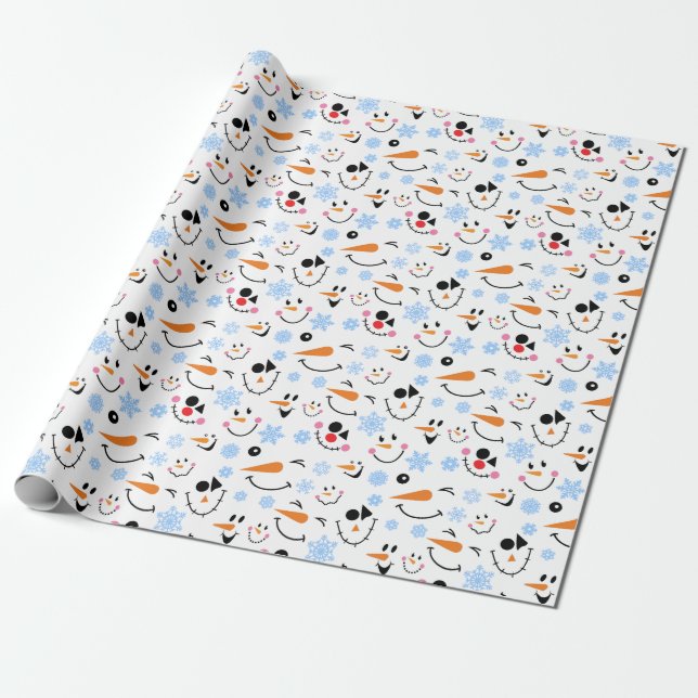 Muster С schneesicheren Gesichter, blaue Schneeflo Geschenkpapier (Ungerollt)