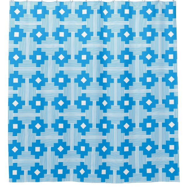 Muster 061214 - Blau mit Weiß Duschvorhang (Vorderseite)