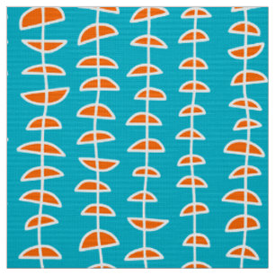 Muster 080515 - Weiß und Orange auf Aqua-Blau Stoff