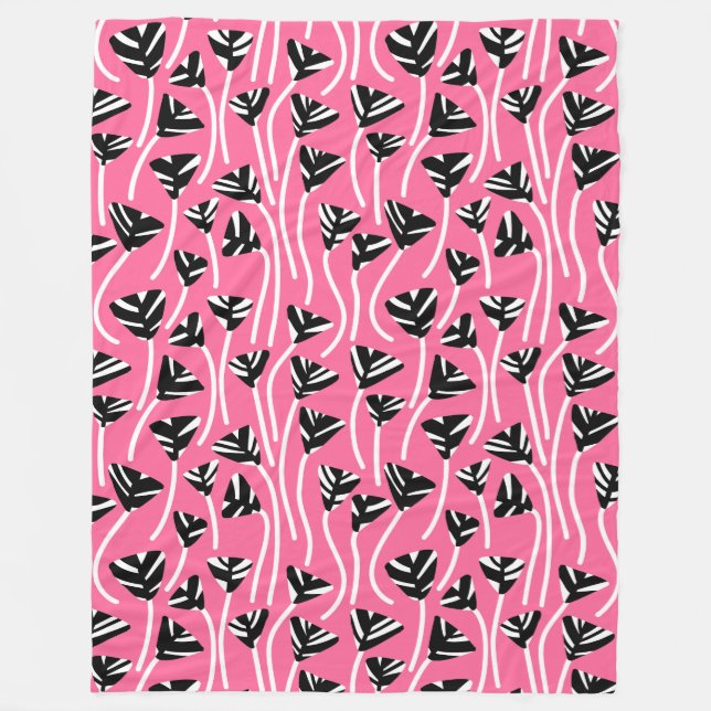 Muster 210121 - Schwarz, Weiß und Tief Rosa Fleecedecke (Vorderseite)