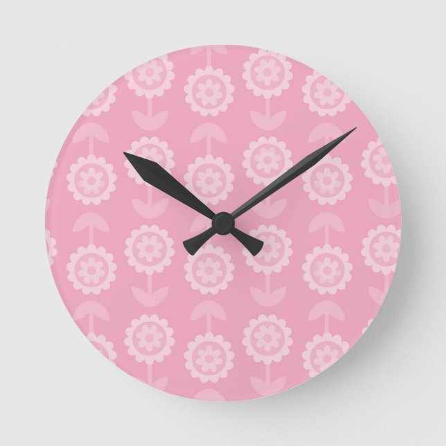 Muster Abstrakt Art Pink Floral Blume Runde Wanduhr (Vorderseite)