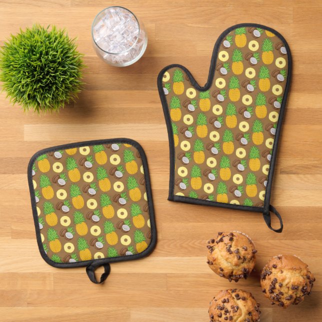Muster "Ananas Coconut Bliss" Ofenhandschuh & Topflappen-Set (Oben Unten)