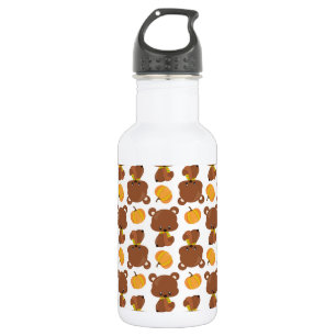 Muster aus Bären, süße Bären, Herbst, Kürbisse Edelstahlflasche