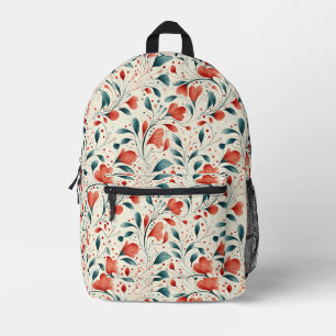 Muster aus blauem Leaf und rotem Flor Bedruckter Rucksack