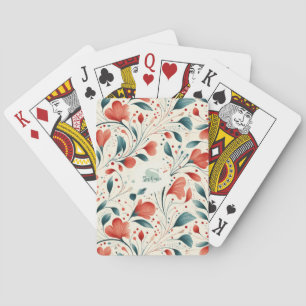 Muster aus blauem Leaf und rotem Flor Spielkarten