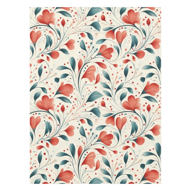 Muster aus blauem Leaf und rotem Flor Tischdecke (Vorderseite)