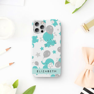 Muster aus blauen Elefanten, Sternen und Ihrem Nam iPhone 16 Hülle