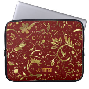 Muster aus Burgund und Gold Laptopschutzhülle