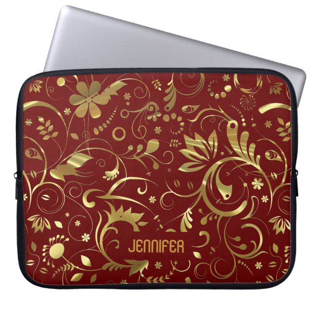 Muster aus Burgund und Gold Laptopschutzhülle (Vorderseite)
