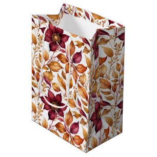 Muster aus Burgundy und Gold-Floral-Leaf Mittlere Geschenktüte