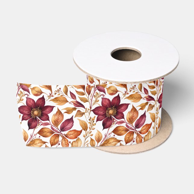 Muster aus Burgundy und Gold-Floral-Leaf Satinband (Spule)