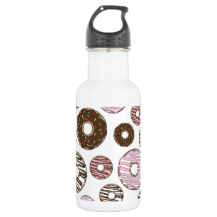 Muster aus Donuts, rosa Donuts, braune Donuts Edelstahlflasche