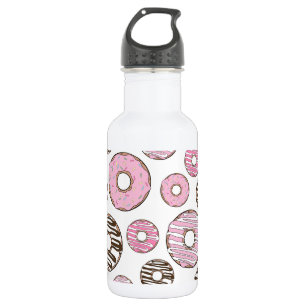 Muster aus Donuts, rosa Donuts, weiße Donuts Edelstahlflasche