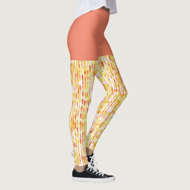 Muster aus dunkelorangen und gelben vertikalen Lit Leggings (Rechts)