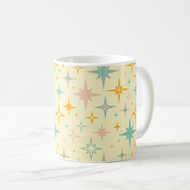 Muster aus farbenfrohen Retro-Sternen Kaffeetasse (VorderseiteRechts)