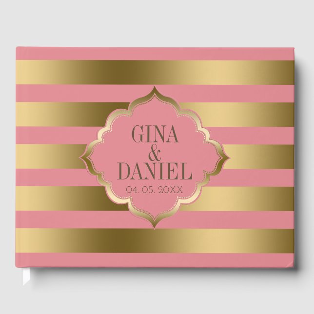 Muster aus Gold und Rosa Gästebuch (Vorderseite)