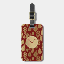 Muster aus Gold und Rotem Leaf und Monogramm Gepäckanhänger