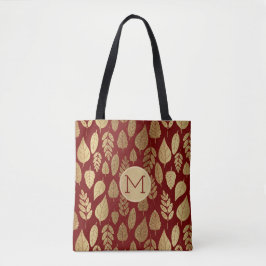 Muster aus Gold und Rotem Leaf und Monogramm Tasche