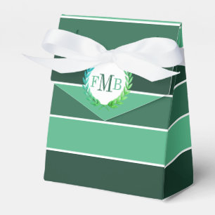 Muster aus grünen Streifen und Initialen Hochzeit Geschenkschachtel