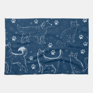 Muster aus handgezeichneten Hunden, Katzen und Pfo Geschirrtuch