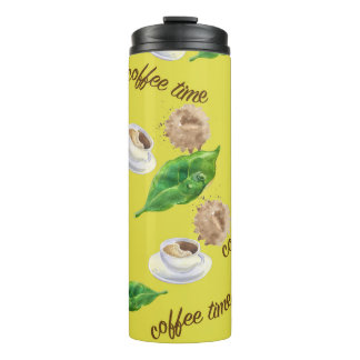 Muster aus Kaffee-Wasserfarbe-Tassen und Kaffee Thermosbecher