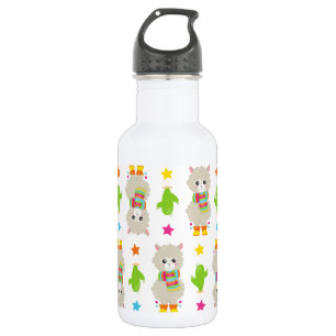 Muster aus Lamas, Süße Lamas, Alpakas, Kaktus Edelstahlflasche