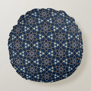 Muster aus midnightblauen Blumen rundes Kissen