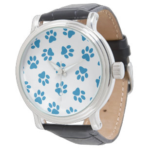 Muster aus Pfoten, Hundepfoten, blaue Pfoten Armbanduhr