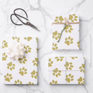 Muster aus Pfoten, Hundepfoten, goldene Pfoten Geschenkpapier Set