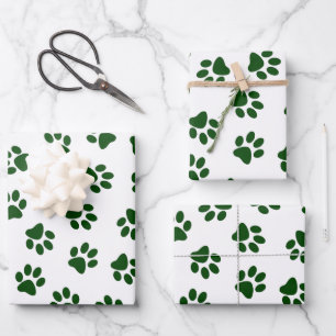 Muster aus Pfoten, Hundepfoten, grüne Pfoten Geschenkpapier Set