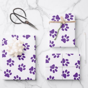 Muster aus Pfoten, Hundepfoten, lila Pfoten Geschenkpapier Set