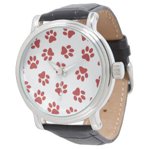 Muster aus Pfoten, Hundepfoten, rote Pfoten Armbanduhr