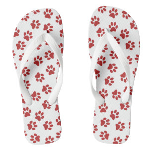 Muster aus Pfoten, Hundepfoten, rote Pfoten Flip Flops