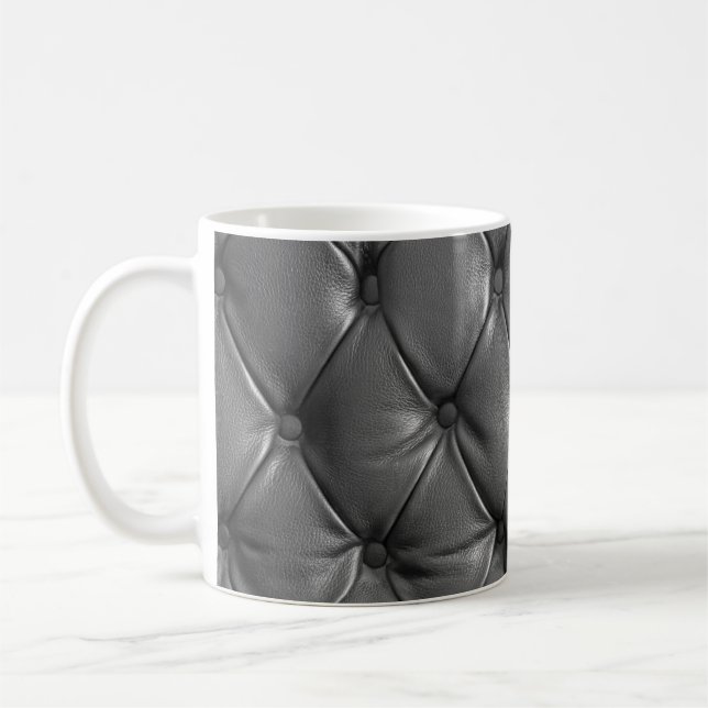 Muster aus schwarzem echtem Leder mit  Kaffeetasse (Links)
