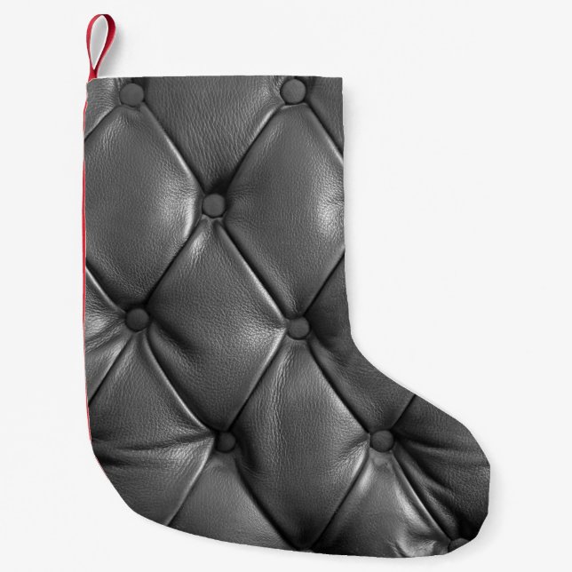 Muster aus schwarzem echtem Leder mit  Kleiner Weihnachtsstrumpf (Vorderseite)