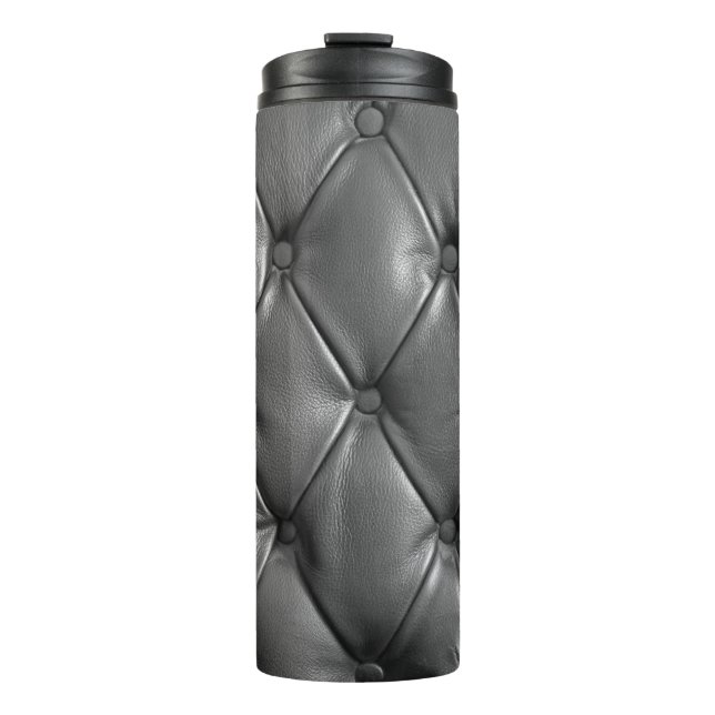 Muster aus schwarzem echtem Leder mit  Thermosbecher (Vorderseite)