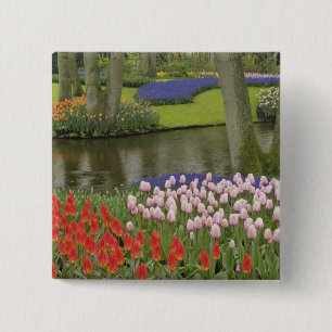 Muster aus Tulpen und Traubenhyazinthenblüten, Button