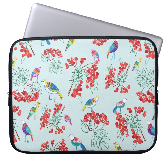 Muster aus Vögeln und Beeren Laptopschutzhülle (Vorderseite)