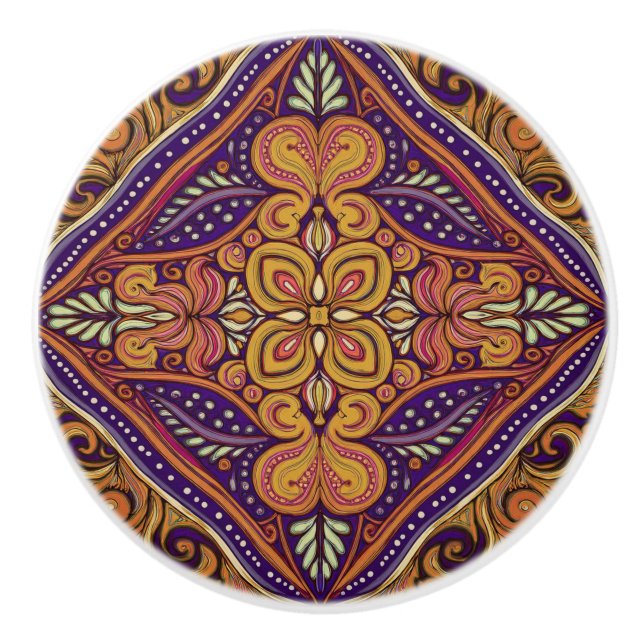 Muster Batik Yellow Blue Keramikknauf (Vorderseite)