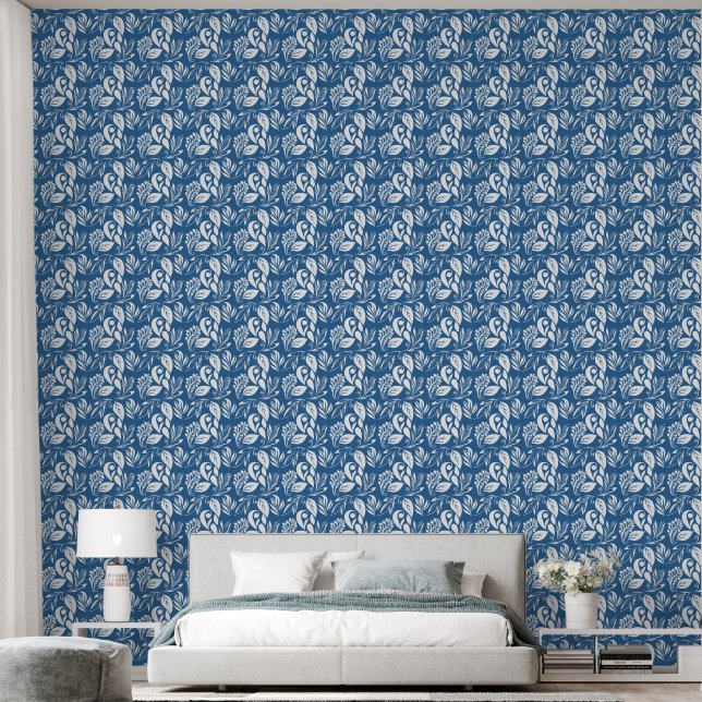 Muster Blau und Weiß Schlafzimmer Tapete (Schlafzimmer)