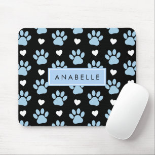 Muster, blaue Paws, weiße Herzen, Ihr Name Mousepad