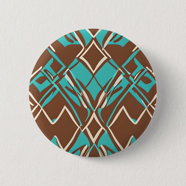 Muster Boho Brown und Turquoise geometrische Forme Button (Vorderseite)