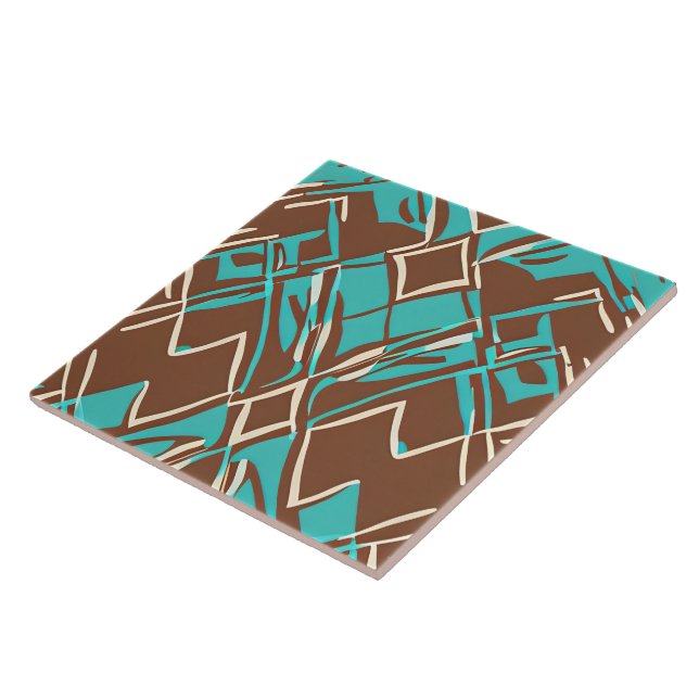 Muster Boho Brown und Turquoise geometrische Forme Fliese (Seite)