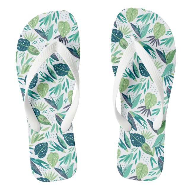Muster botanisches Grün/Weiße Blätter Flip Flops (Fußbett)