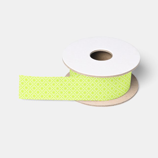 Muster Chartreuse und White Geometric Satinband (Spule)