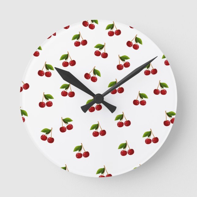 Muster Coquette Cherries Runde Wanduhr (Vorderseite)