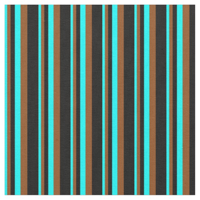 Muster Cyan, Brown und Black Stripes Stoff (Nahaufnahme)