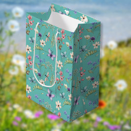 Muster der aquamarinen Wildblume Mittlere Geschenktüte